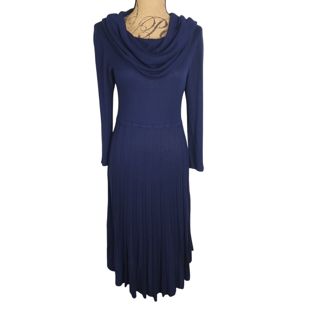 MAX STUDIO‎ Size XL 100% Rayon Knit Semi Sheer Cowl Neck Pleated Sweater Dress